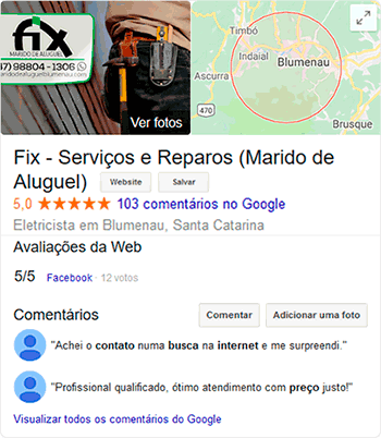Exemplo de ficha de empresa com diversas avaliações e comentários
